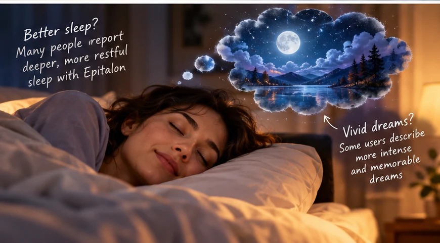Peaceful sleeping person and a dreamlike night-sky illustration