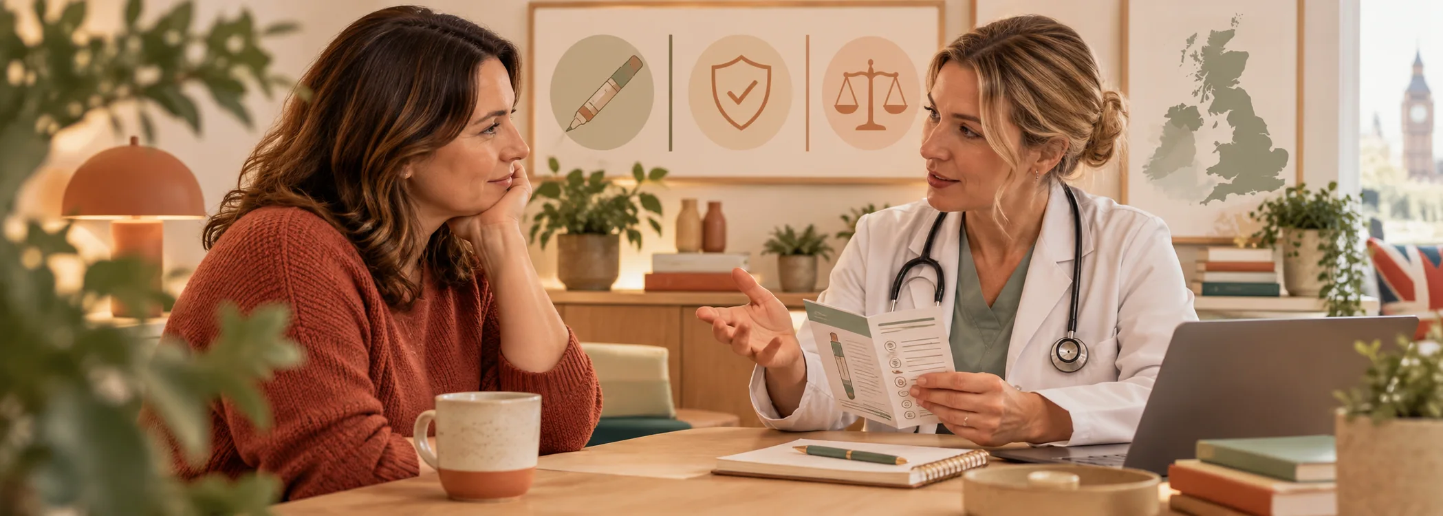 Illustrative discussion between an adult patient and clinician about UK medicine safety