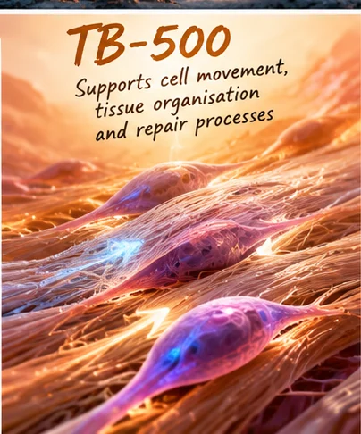 Conceptual illustration of tissue fibres and cells, representing research into thymosin beta-4-related cell movement